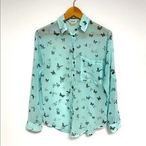 Garage Sheer Butterfly Blouse - Mint Green